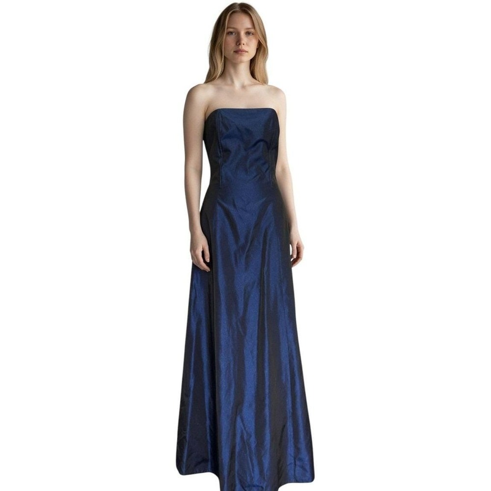 GUNNE SAX Jessica McClintock Blue Sparkle Strapless Formal Holiday Gala NYE Gown